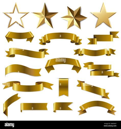 Golden Ribbons And Stars Set Stock Photo Alamy