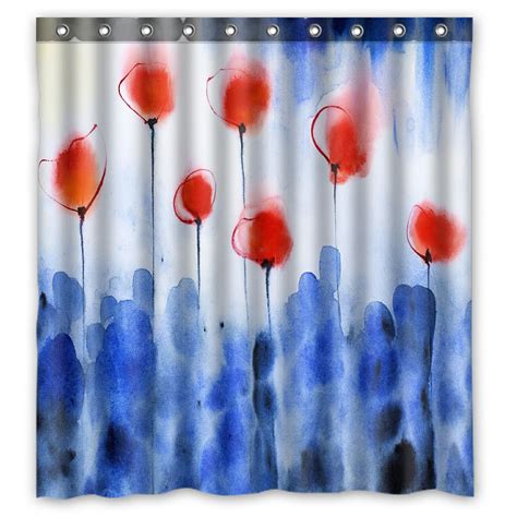 Phfzk Abstract Poppy Shower Curtain Watercolor Poppy Floral Red