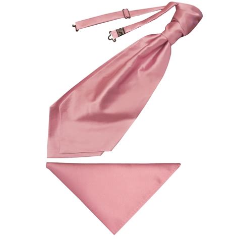 Plain Dusty Pink Satin Mens Cravat Tie And Pocket Square Set