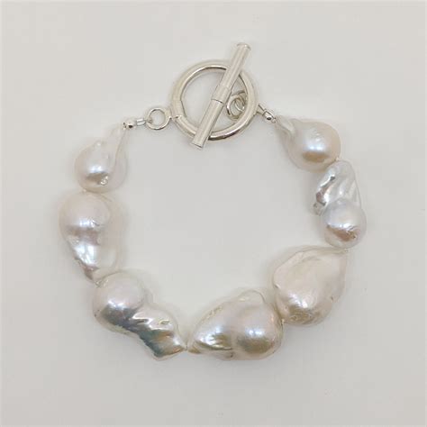 Baroque Pearl Bracelet With Heavy Sterling Silver Toggle Clasp By Val