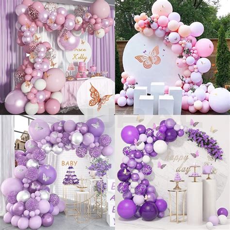 115 Pcs Balloon Arch Purple Pink Balloon Garland Chain Birthday Party