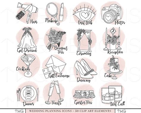 Wedding Planner Icons Clip Art Clipart Watercolor Hand Drawn Etsy