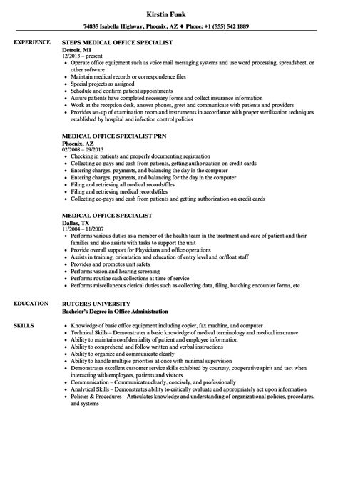 This is a very important section for a chief engineer's resume as client's are searching for specific skills that their hire must have to complete the job. Medical Office Specialist Resume Samples | Velvet Jobs