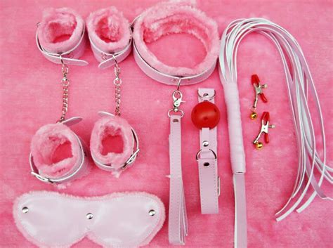 Pink Plush 7pcs Bondage Adult Game Props Sex Toys For Couple Sex Leather Tools Fetish Slave Set