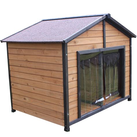 Pawhut Outdoor Dog House Cabin Style Wooden Raised Pet Kennel With