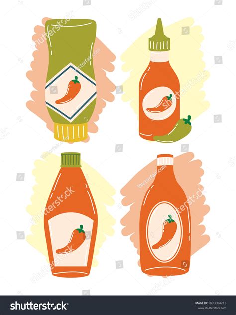 Hot Chili Pepper Sauce Bottles Set Stock Vector Royalty Free 1893004213 Shutterstock