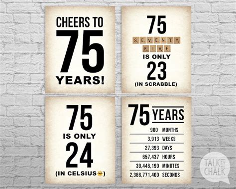 75th Birthday Printable Posters 75th Birthday Sign Pack Etsy