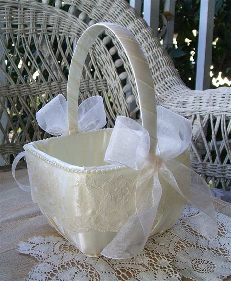 Flower Girl Basket Square Wedding Handmade Organza Flowergirl White Or