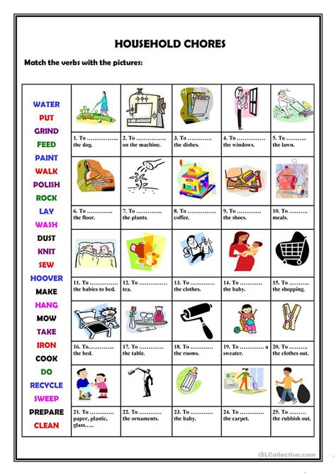 Household Chores English Esl Worksheets For Distance Learning And