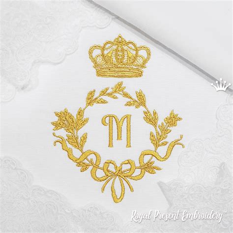 Floral Monogram Frame With Crown Machine Embroidery Design 3 Sizes