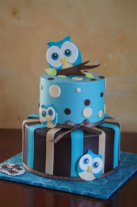 Blue owl themed baby shower cake | Baby shower cakes, Owl baby shower, Owl baby shower theme