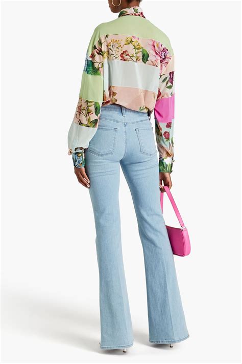 Dolce And Gabbana Pussy Bow Patchwork Effect Stretch Silk Blouse The Outnet