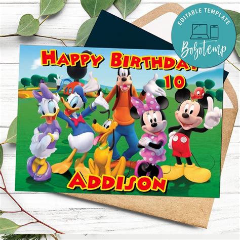 Then you need to invite to your room as many people as possible. Mickey Mouse Clubhouse Birthday Card for your Daughters Printable | Bobotemp