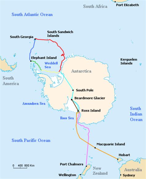 Map Of The Routes Of The Ships Endurance And Aurora The Support Team Route And The Planned