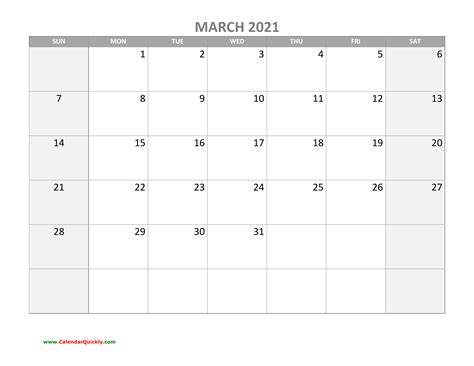 March Calendar 2021 With Holidays Calendar Quickly