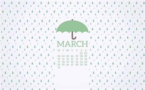 Download March Calendar With Umbrella Wallpaper