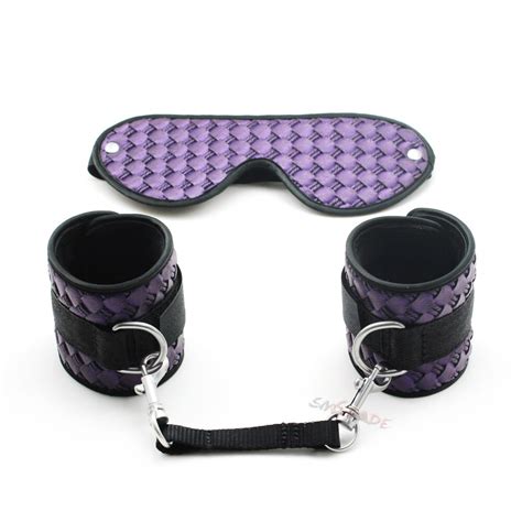 Smspade 2pieceslot Purple Pu Fetish Bondage Kit Erotic Handcuffs Blindfold Accessories