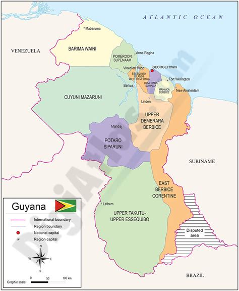 Map Of Guyana Regions Cities And Towns Map