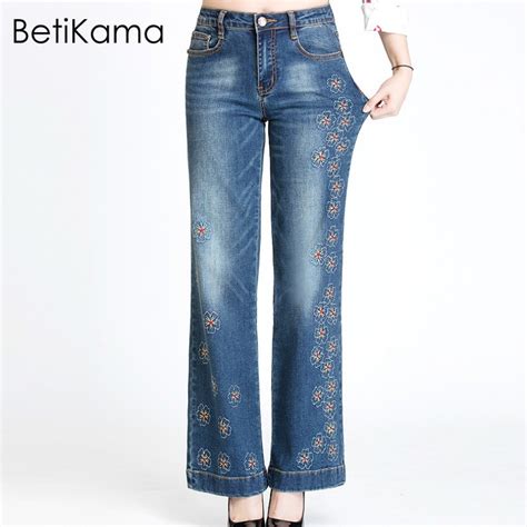 Betikama S 6xl Stretch Denim Embroidery Jeans Woman 2018 Vintage Casual