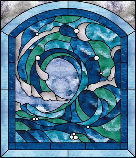 Beautiful Cresting Ocean Wave 2 Stained Glass Window Panel