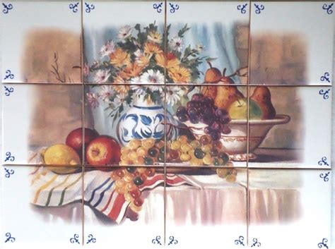 Sold Closeout Grape Ceramic Tile Mural Backsplash Fruit Flowers Apples