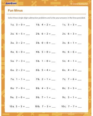 Fun Minus – Free Subtraction Worksheet for 1st Grade – JumpStart