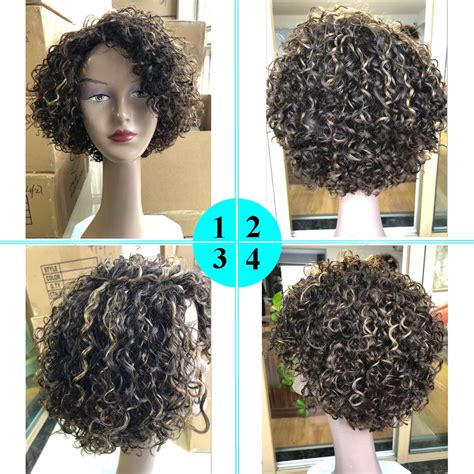 Short Curly Human Hair Wigs For Black Women UDU Short Curly Wigs With Bangs Highlighted Brown
