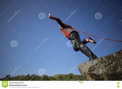 Jump Off A Cliff With A Rope Stock Photo Image Of Freefall Rock