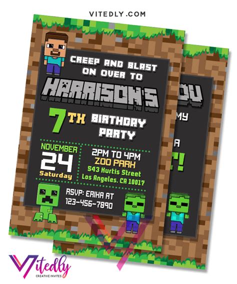 Minecraft Invitation Minecraft Birthday Invitation Free Thank You Card Diy Minecraft Birthday