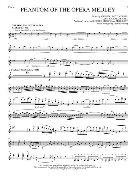 Phantom Of The Opera Medley Sheet Music Lindsey Stirling Violin Solo