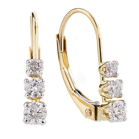 13 Cttw Diamond 3 Stone Leverback Earrings 10k Yellow Gold Jewelry