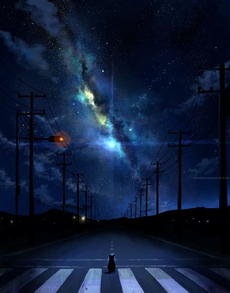 Anime styled scenery, nature, landscapes, cityscapes, interiors, space and more. STREET OF STARDUST | Scenery, Animation art, Anime scenery