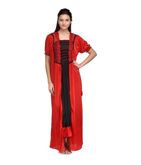 Buy Fashigo Black And Red Satin Nighty And Night Gowns Pack Of 2 Online At