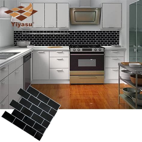 The downstairs peel and stick paper has never budged. Black Subway Tile Self Adhesive Peel and Stick Backsplash ...