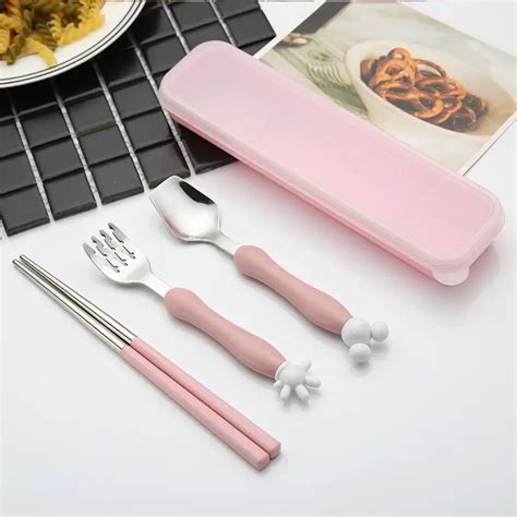 4pcset Stainless Steel Cutlery Set Dinner Spoon Fork Chopstick Kids