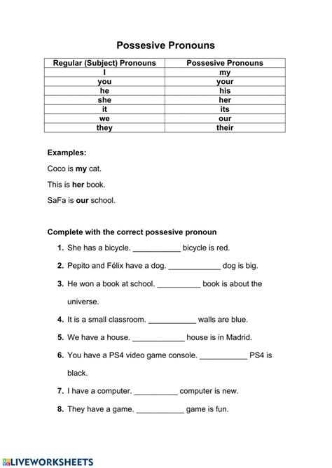 Possesive Pronouns Interactive Worksheet Pronoun Activities Pronoun