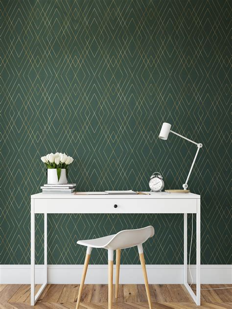 Green And Gold Peel And Stick Wallpaper Self Adhesive Geometric Wallpaper