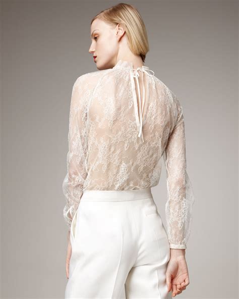 Lyst Valentino Lace Tie Neck Blouse In White