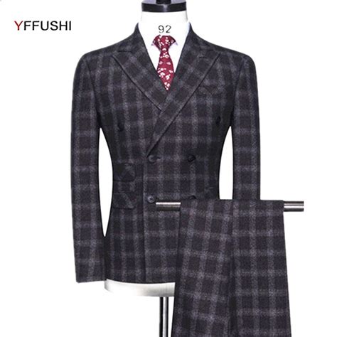 Yffushi 2018 New Arrival Men Suit Woolen Double Breasted Suits 3 Pieces