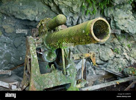 Cave Based Japanese Wwii Artillery War Relic Ruins Peleliu Palau Stock