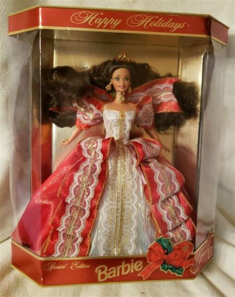 1997 Happy Holidays Barbie 17832 Brunette Nrfb Special Edition Red