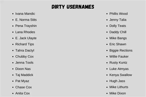Funny Dirty Usernames And Ideas