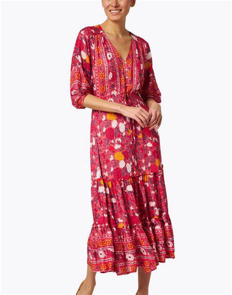 Carrie Cherry Red Printed Midi Dress Walker And Wade Halsbrook