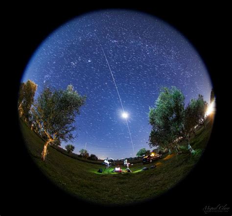 Iss Crossing The Entire Sky And The Moon In A Fish Eye Full Dome Scene