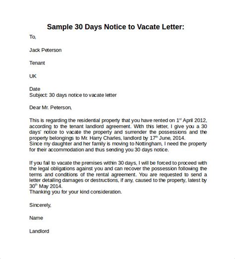 Free 10 Sample 30 Days Notice Letters To Landlord In Pdf Ms Word