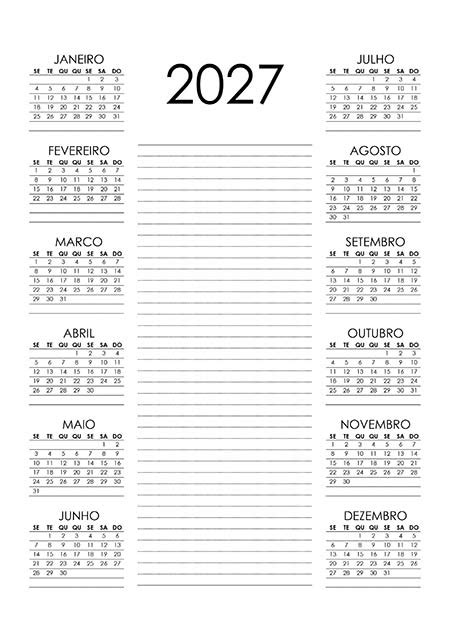 Calendário 2027 Calendarios365su