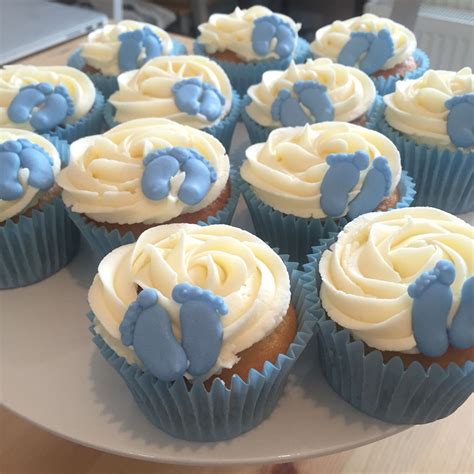 5184 x 3456 jpeg 2047 кб. Baby shower cupcakes. Vanilla buttercream rose swirl with blue baby feet 💙👣 | Baby shower cakes ...