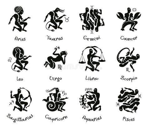 The Twelve Signs Of The Zodiac In Antique Style Stock Vector