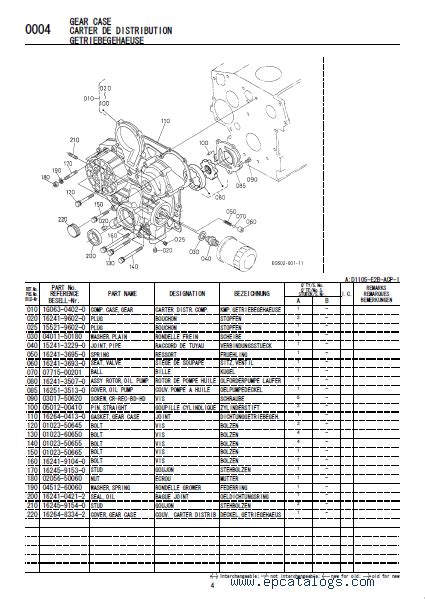 Kubota Diesel Engine D1105 E2b Acp 1 Illustrated Parts List
