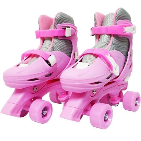 Patins Clássico Quad 4 Rodas Roller De Rua Feminino Rosa Tamanho 33 34